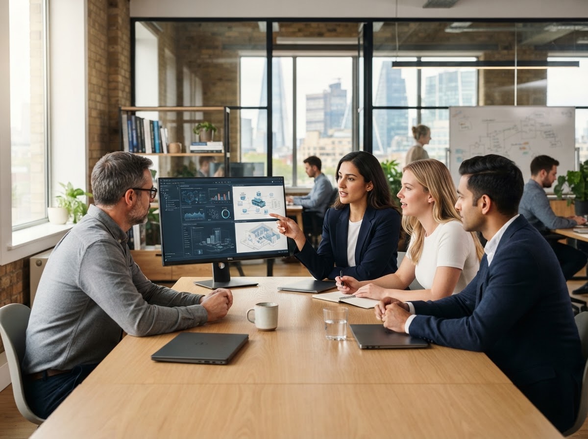 Cryptexa Noviron team workspace reviewing AI-driven investment data analysis